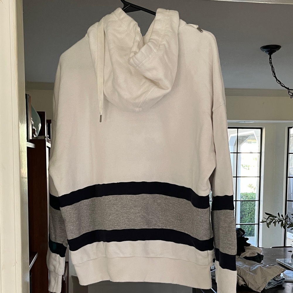 Adidas Men's White Hoodie with Black and Gray Stripes - Picture 5 of 5